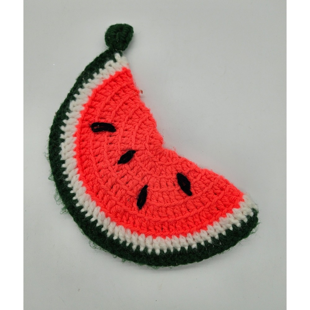 Handmade Crochet Watermelon Slice Pot Holder Pink Green Fruit Decor Granny‎ Core